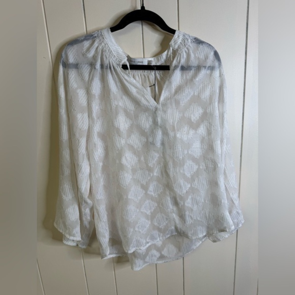 Bishop + Young Metallic Sheer Pullover Peasant S